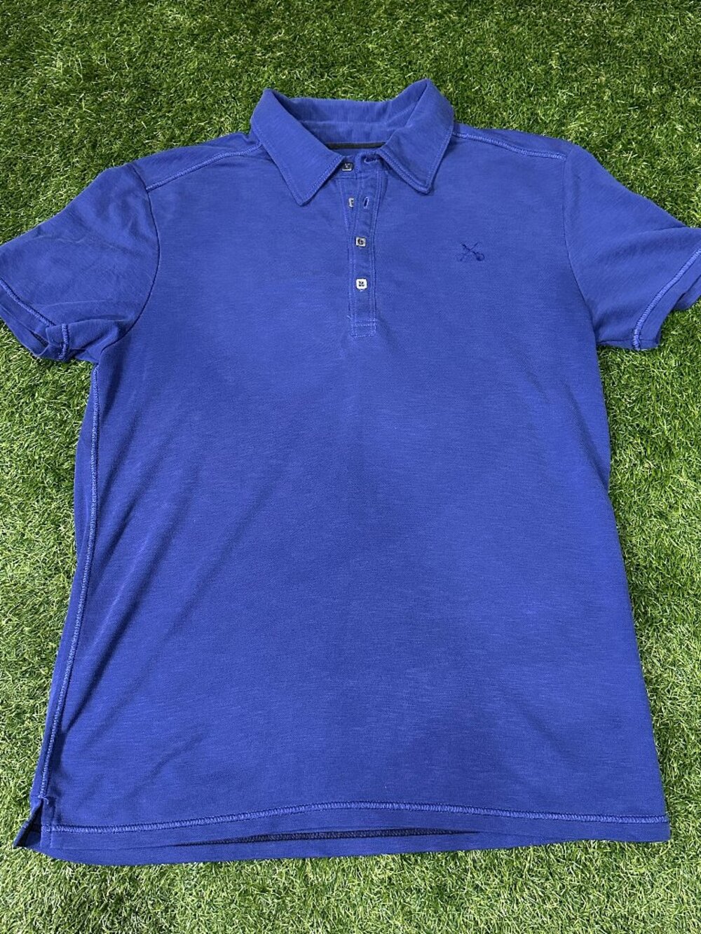 Hard Rock Black Label Polo Shirt Mens Medium Blue Blend Guitar Embroidered